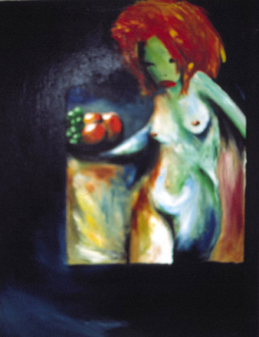 Red Head with Bowl of Fruit